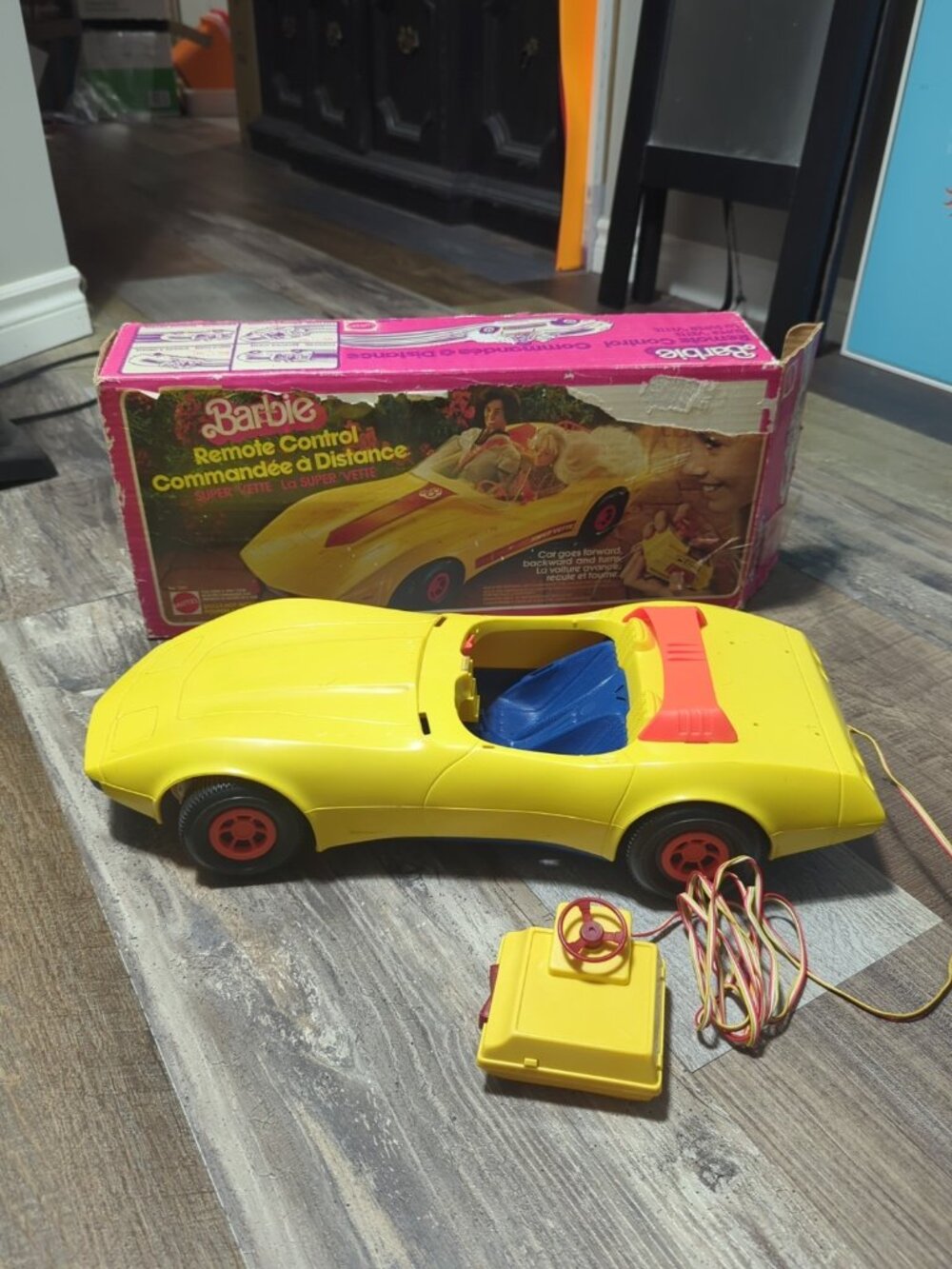 1979 Mattel Barbie Remote Control Yellow Super Vette Sports Car w/Original Box